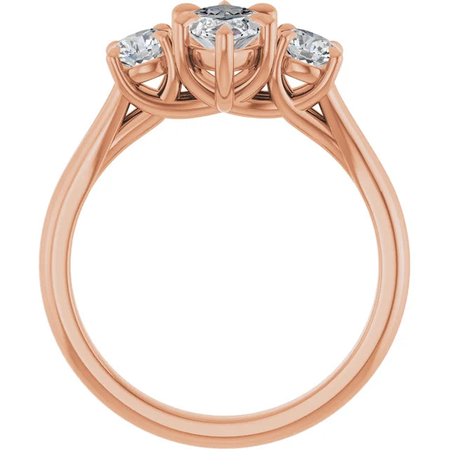 Marquise Rose Gold Tri Stone Moissanite Engagement Ring