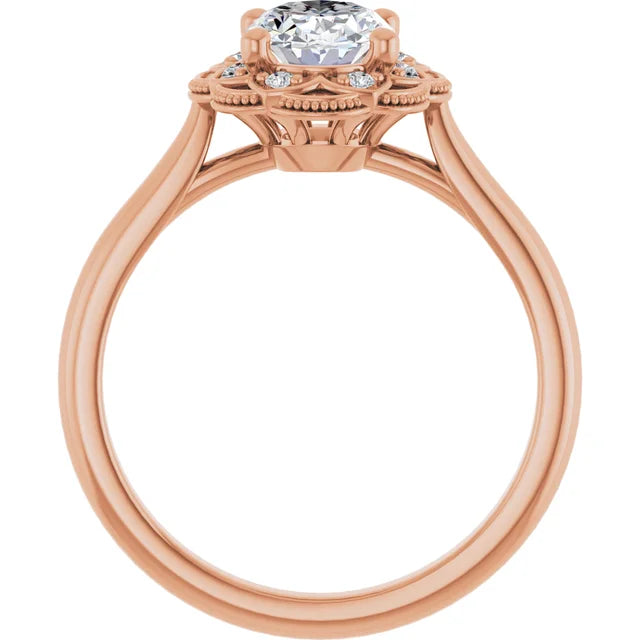 Oval Rose Gold Halo Moissanite Engagement Ring
