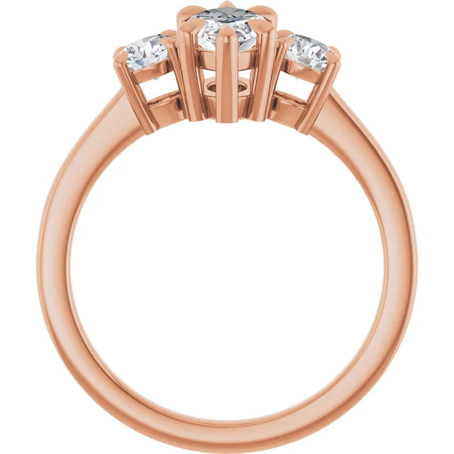 Marquise Rose Gold Tri Stone Moissanite Engagement Ring