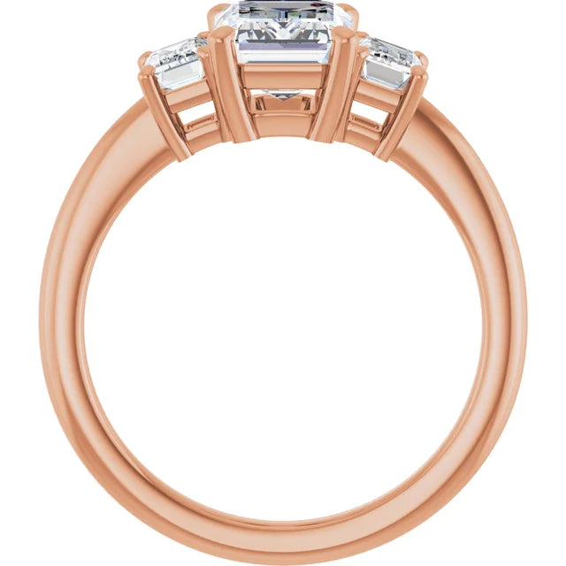 Emerald Rose Gold Tri Stone Moissanite Engagement Ring