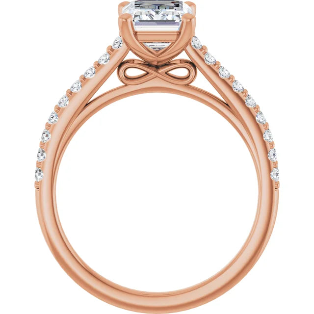 Emerald Rose Gold Pave Style Moissanite Engagement Ring