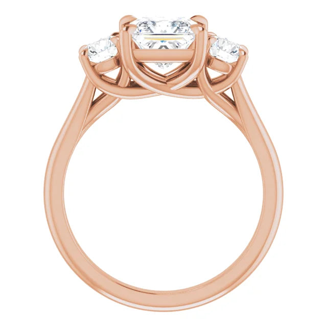 Princess Rose Gold Tri Stone Moissanite Engagement Ring