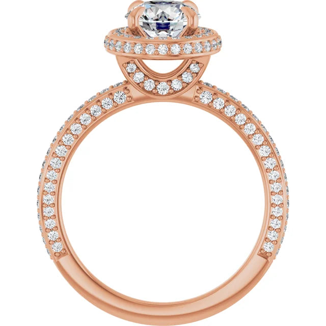 Round Brilliant Rose Gold Halo Pave Style Moissanite Engagement Ring