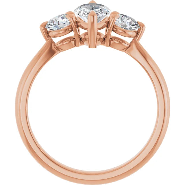 Marquise Rose Gold Tri Stone Moissanite Engagement Ring