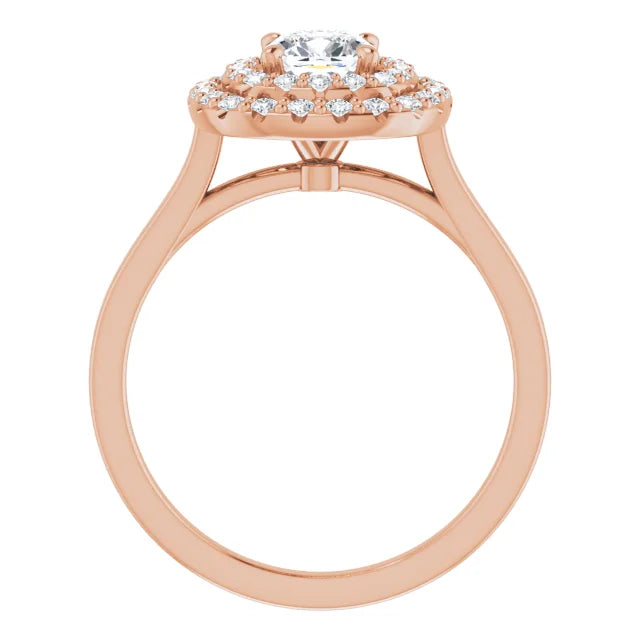 Cushion Rose Gold Double Halo Solitaire Moissanite Engagement Ring