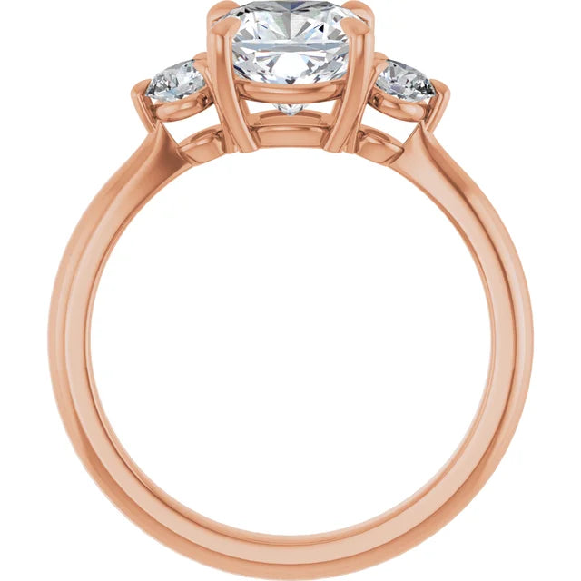 Cushion Rose Gold Tri Stone Moissanite Engagement Ring