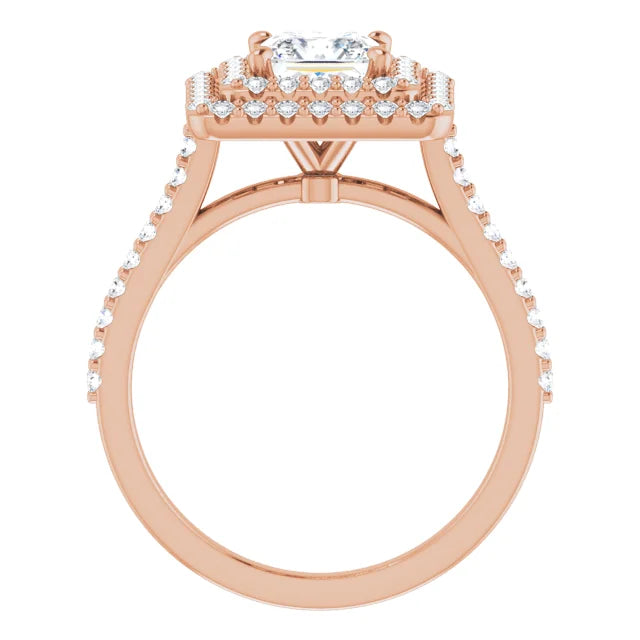 Princess Double Halo Rose Gold Moissanite Engagement Ring