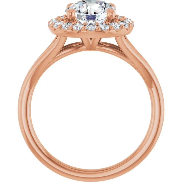 Round Brilliant Rose Gold Halo Solitaire Split Band Moissanite Engagement Ring