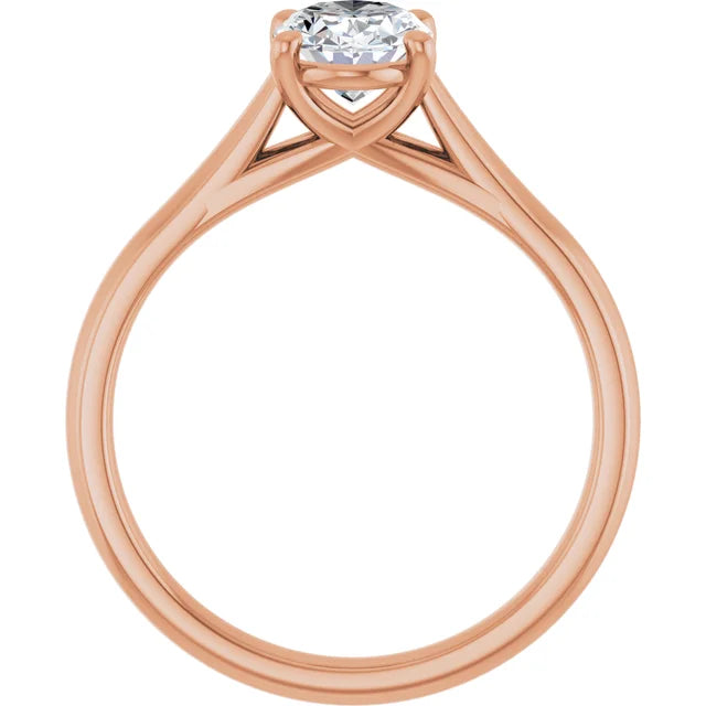 Four Claw Oval Rose Gold Solitaire Moissanite Engagement Ring