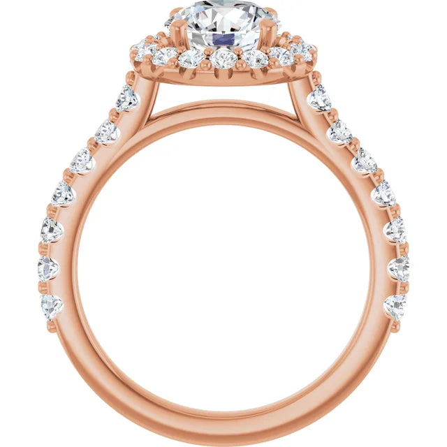Round Brilliant Rose Gold Halo Moissanite Engagement Ring