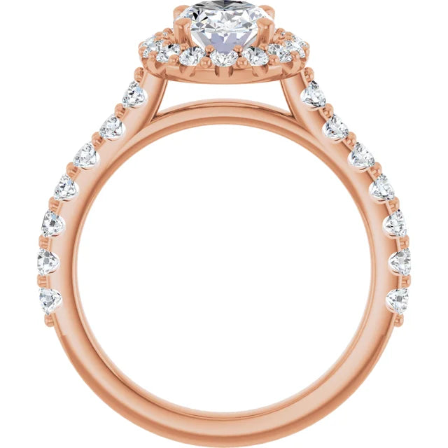 Oval Rose Gold Halo Moissanite Engagement Ring