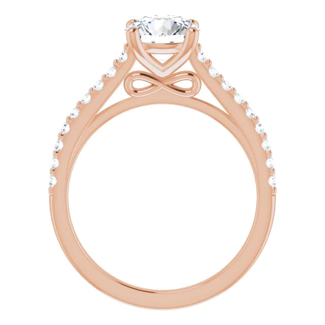 Round Brilliant Rose Gold Pave Style Moissanite Engagement Ring