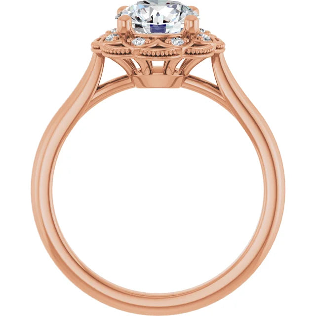 Round Brilliant Rose Gold Halo Moissanite Engagement Ring