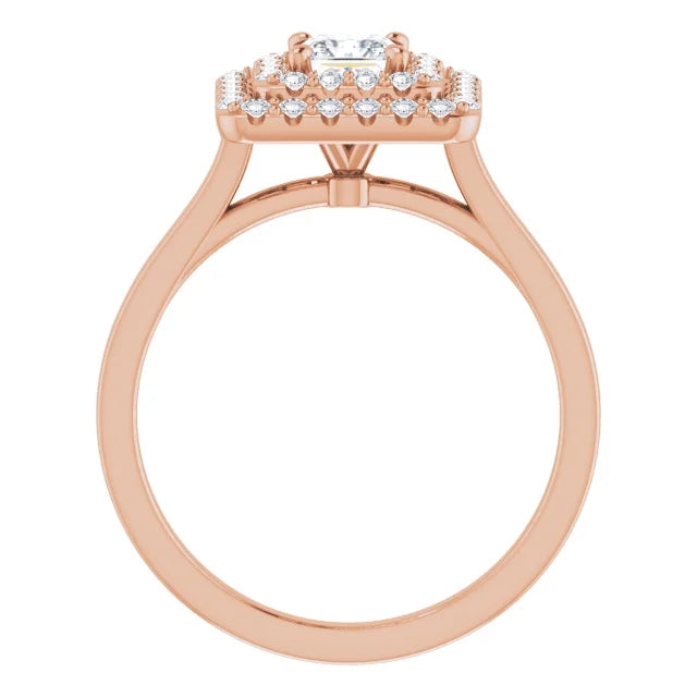 Princess Rose Gold Double Halo Solitaire Moissanite Engagement Ring