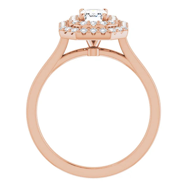 Emerald Rose Gold Double Halo Solitaire Moissanite Engagement Ring