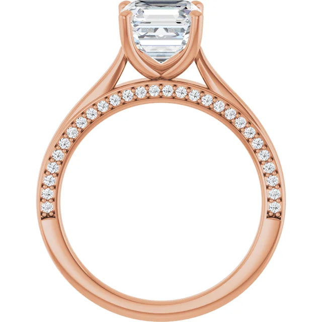 Asscher Rose Gold Solitaire Moissanite Engagement Ring
