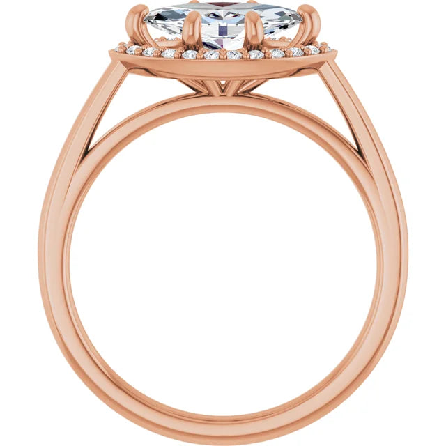 Marquise Rose Gold East West Halo Moissanite Engagement Ring