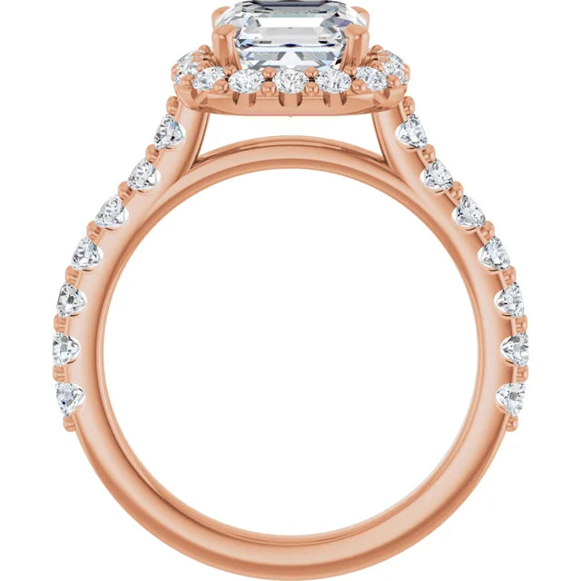 Asscher Rose Gold Halo Moissanite Engagement Ring