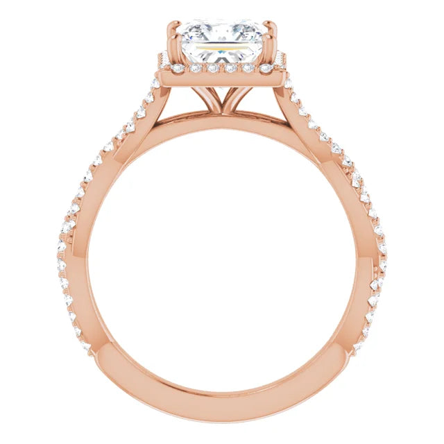 Princess Rose Gold Halo Twist Pave Moissanite Engagement Ring