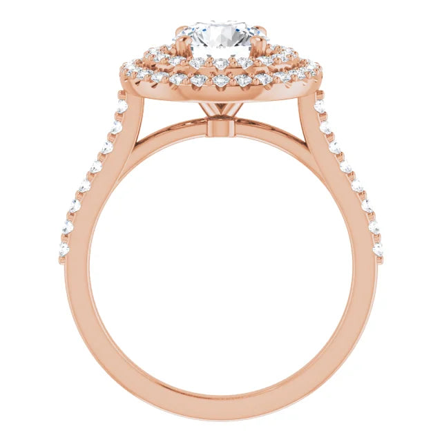 Round Brilliant Double Halo Rose Gold Moissanite Engagement Ring