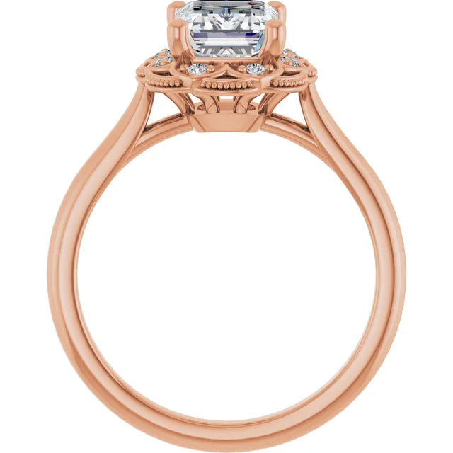 Emerald Rose Gold Halo Moissanite Engagement Ring