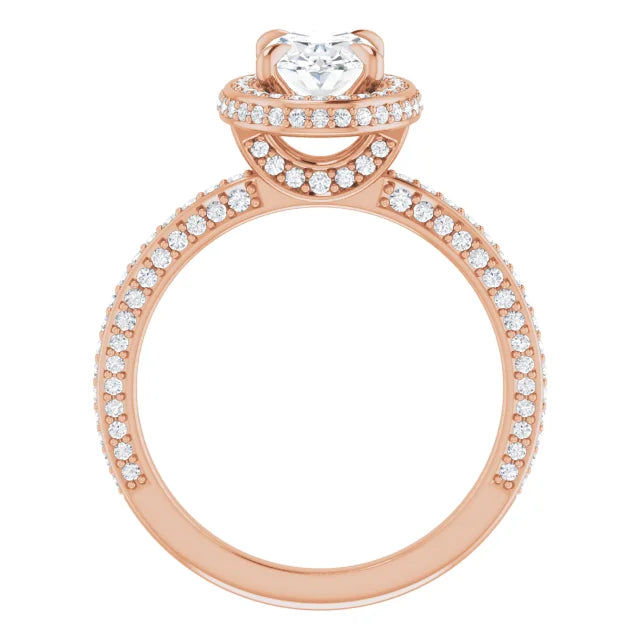 Oval Rose Gold Halo Pave Style Moissanite Engagement Ring