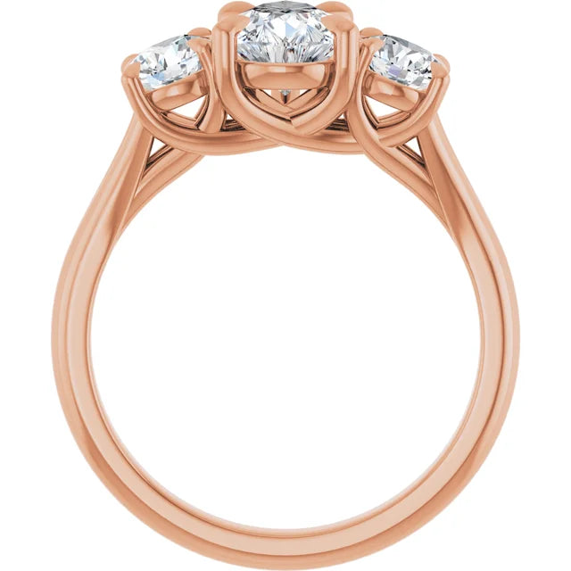 Pear Rose Gold Tri Stone Moissanite Engagement Ring