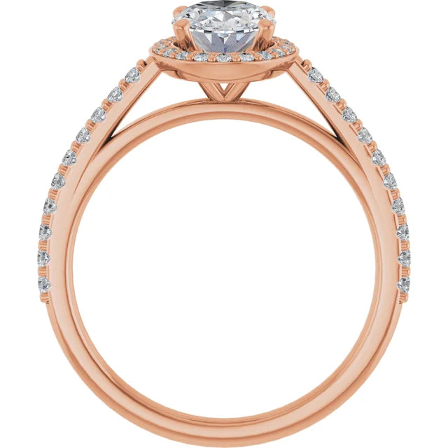 Oval Rose Gold Halo Moissanite Engagement Ring