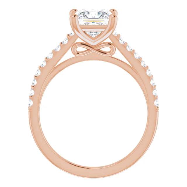 Princess Rose Gold Pave Style Moissanite Engagement Ring