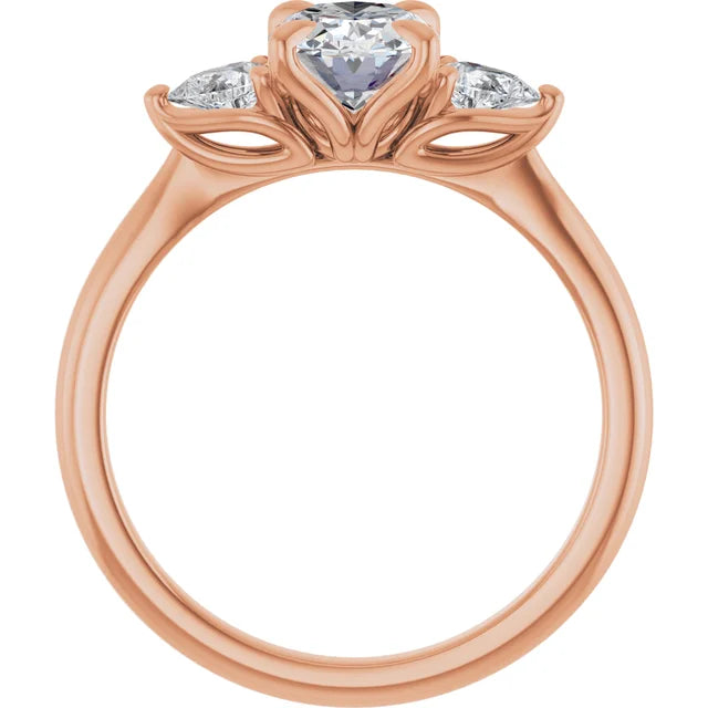 Oval Rose Gold Tri Stone Moissanite Engagement Ring