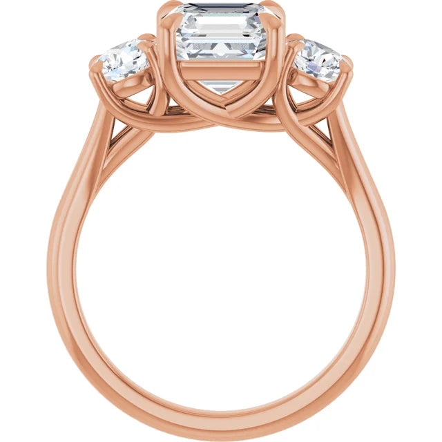 Asscher Rose Gold Tri Stone Moissanite Engagement Ring