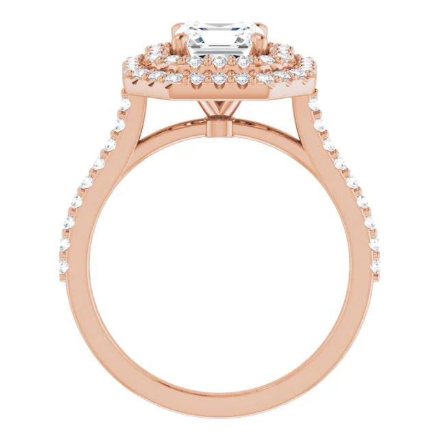 Asscher Double Halo Rose Gold Moissanite Engagement Ring