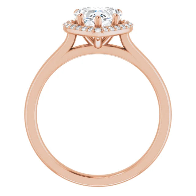 Rose Gold Heart Halo Solitaire Engagement Ring. Moissanite