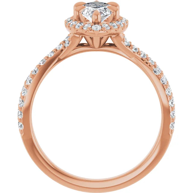 Marquise Rose Gold Twist Band Halo Moissanite Engagement Ring