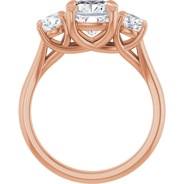 Cushion Rose Gold Tri Stone Moissanite Engagement Ring