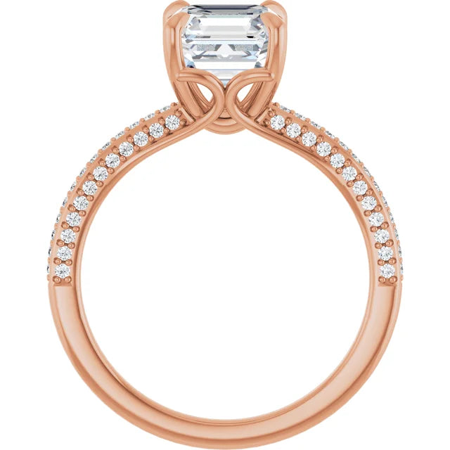 Asscher Rose Gold Pave Moissanite Engagement Ring