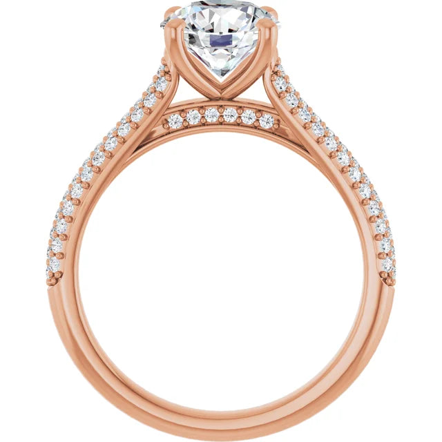 Round Brilliant Rose Gold Pave Moissanite Engagement Ring