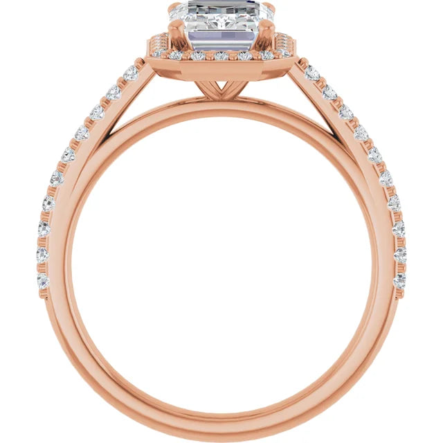 Emerald Rose Gold Halo Moissanite Engagement Ring