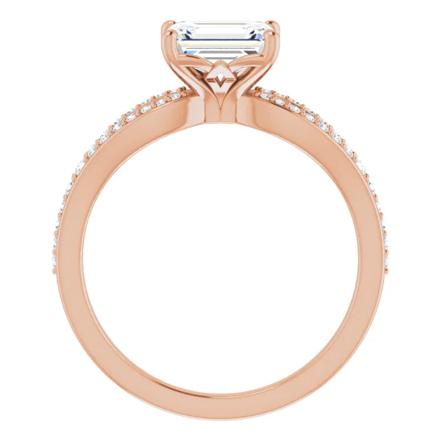 Emerald Rose Gold East West Split Band Moissanite Engagement Ring