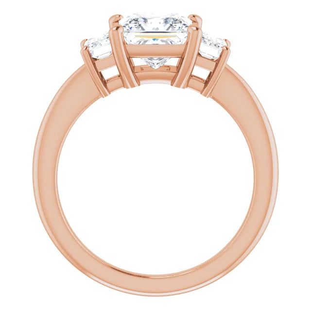 Princess Rose Gold Tri Stone Moissanite Engagement Ring