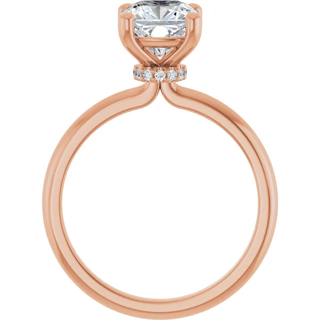 Cushion Low Hidden Halo Solitaire Engagement Ring