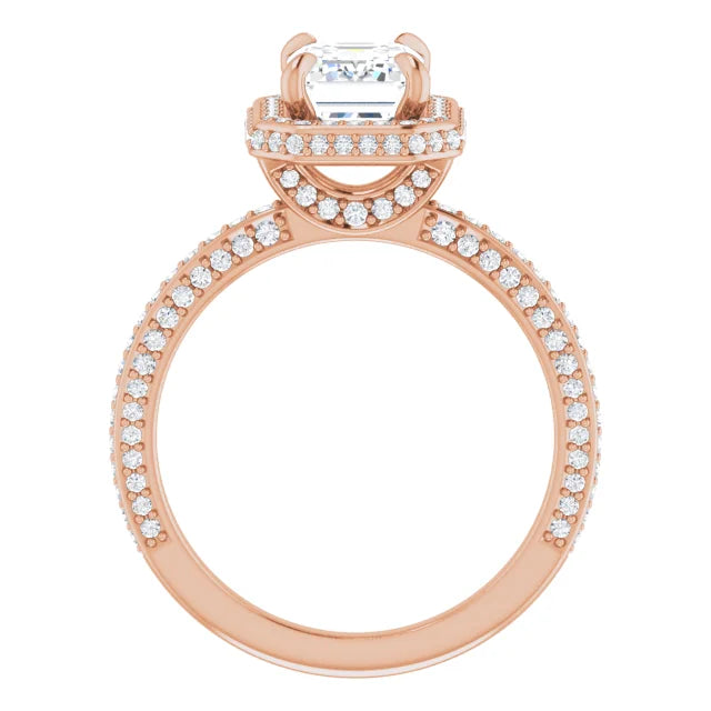 Emerald Rose Gold Halo Pave Style Moissanite Engagement Ring