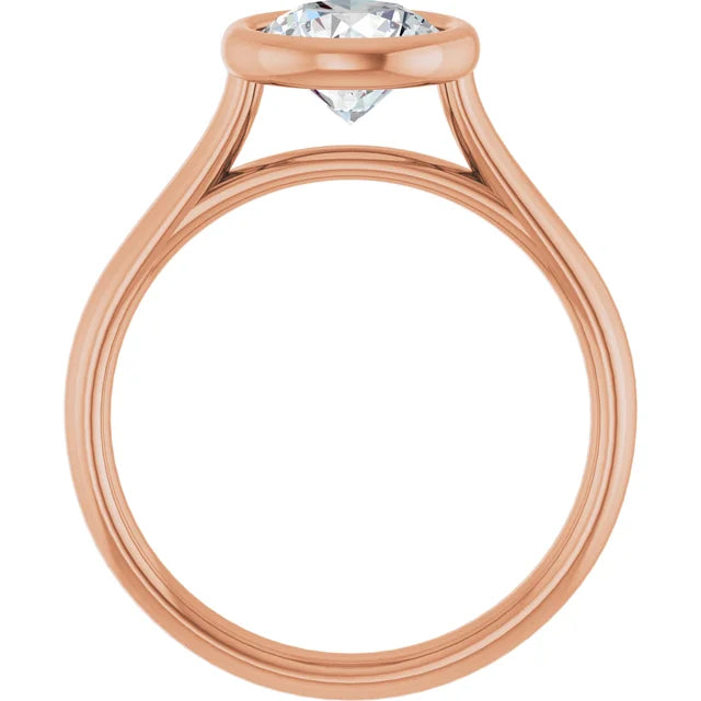 Round Brilliant Rose Gold Solitaire Bezel Moissanite Engagement Ring