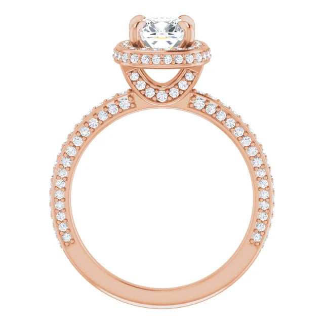 Cushion Rose Gold Halo Pave Style Moissanite Engagement Ring