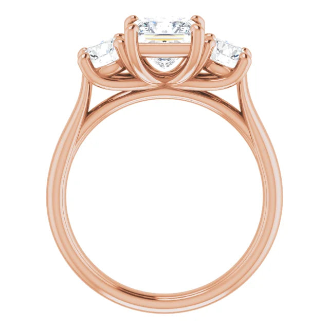 Princess Rose Gold Tri Stone Moissanite Engagement Ring