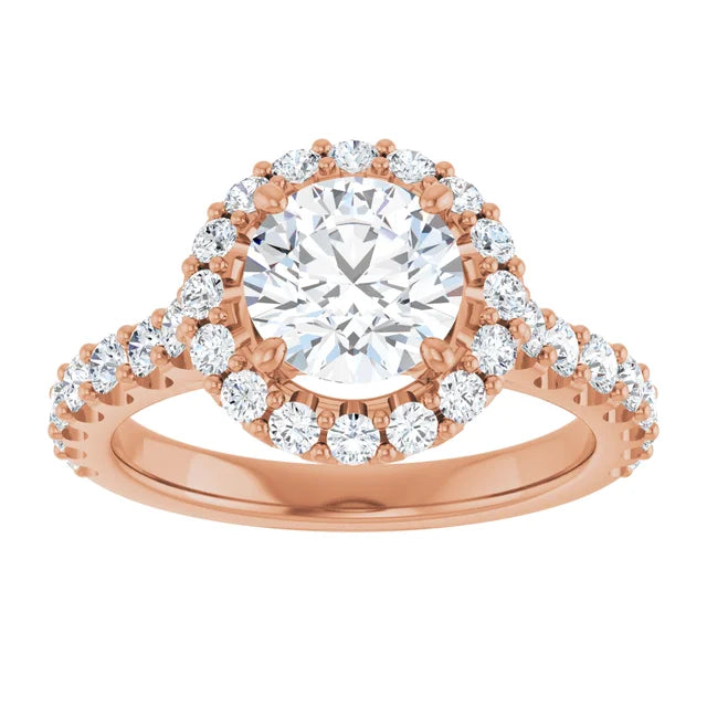Round Brilliant Rose Gold Halo Moissanite Engagement Ring