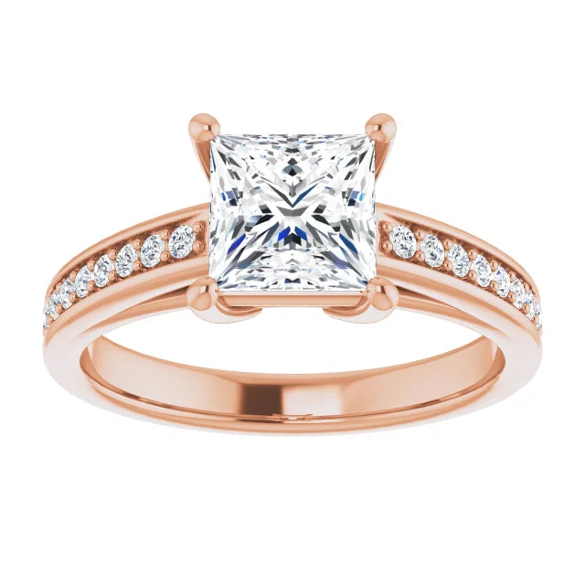 Princess Rose Gold Claw Set Style Moissanite Engagement Ring
