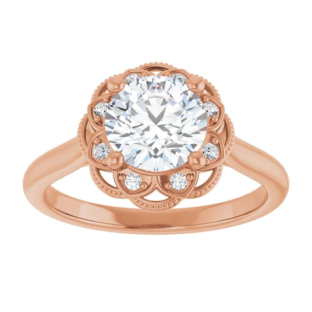 Round Brilliant Rose Gold Halo Moissanite Engagement Ring