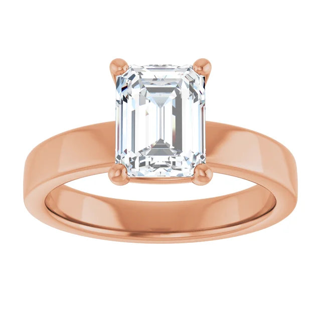 Emerald Wide Band Solitaire Engagement Ring