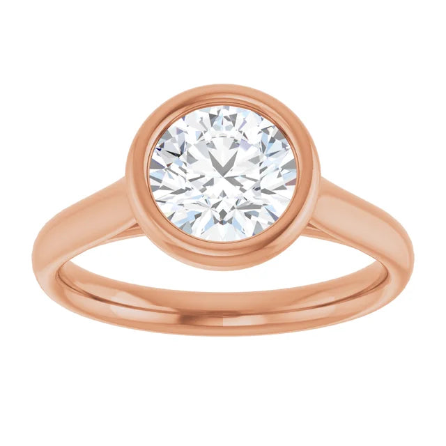 Round Brilliant Rose Gold Solitaire Bezel Moissanite Engagement Ring